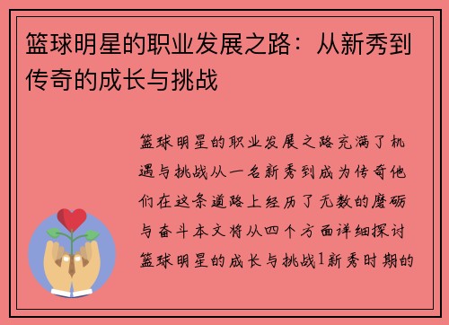 篮球明星的职业发展之路：从新秀到传奇的成长与挑战
