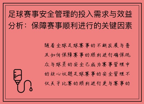 足球赛事安全管理的投入需求与效益分析：保障赛事顺利进行的关键因素